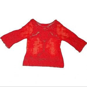 Women’s Red sunburst Crochet Knit top cover up, layering piece